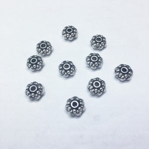 Antique Silver Bali Style Spacer Bead. Package of 10. 8mm Base metal rondelle spacer bead. 4mm. Dot pattern. Daisy Spacer. 2mm hole size