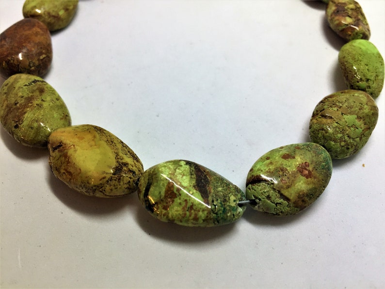 Listing 1 see other Genuine Gaspeite Nugget Beads 12 beads Very rare beads from Canada 16-20mm in size naturally apple green in color