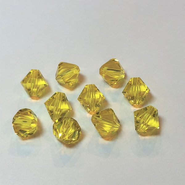 Citrine 8mm Bicone SWAROVSKI® Crystal Beads #5301 package of 10. Bright Yellow Genuine Austrian Crystal. #5328.