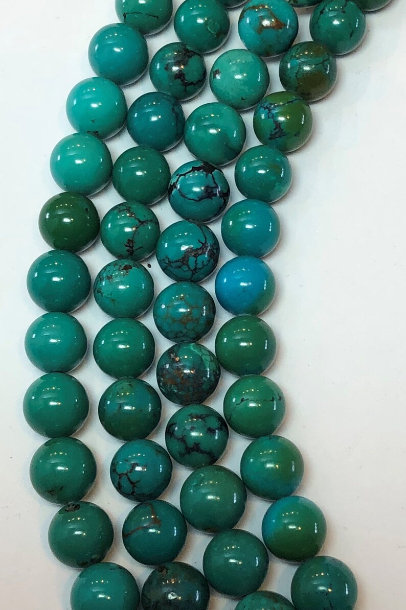 9mm Natural Chinese Turquoise Gemstone Beads Full 15 strand of AAAAA blue-green Turquoise beads about 48 per strand.