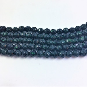 4mm Faceted Dark Green Goldstone Gemstone Beads. 15” strand of faceted round beads, about 90/strand. Green Sandstone.