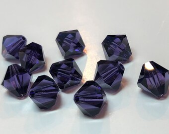 dangle Crackle Rock Crystal Earrings on Silver Ear Wires with Dark Purple Bicones earrings crystal crackle purple bicones