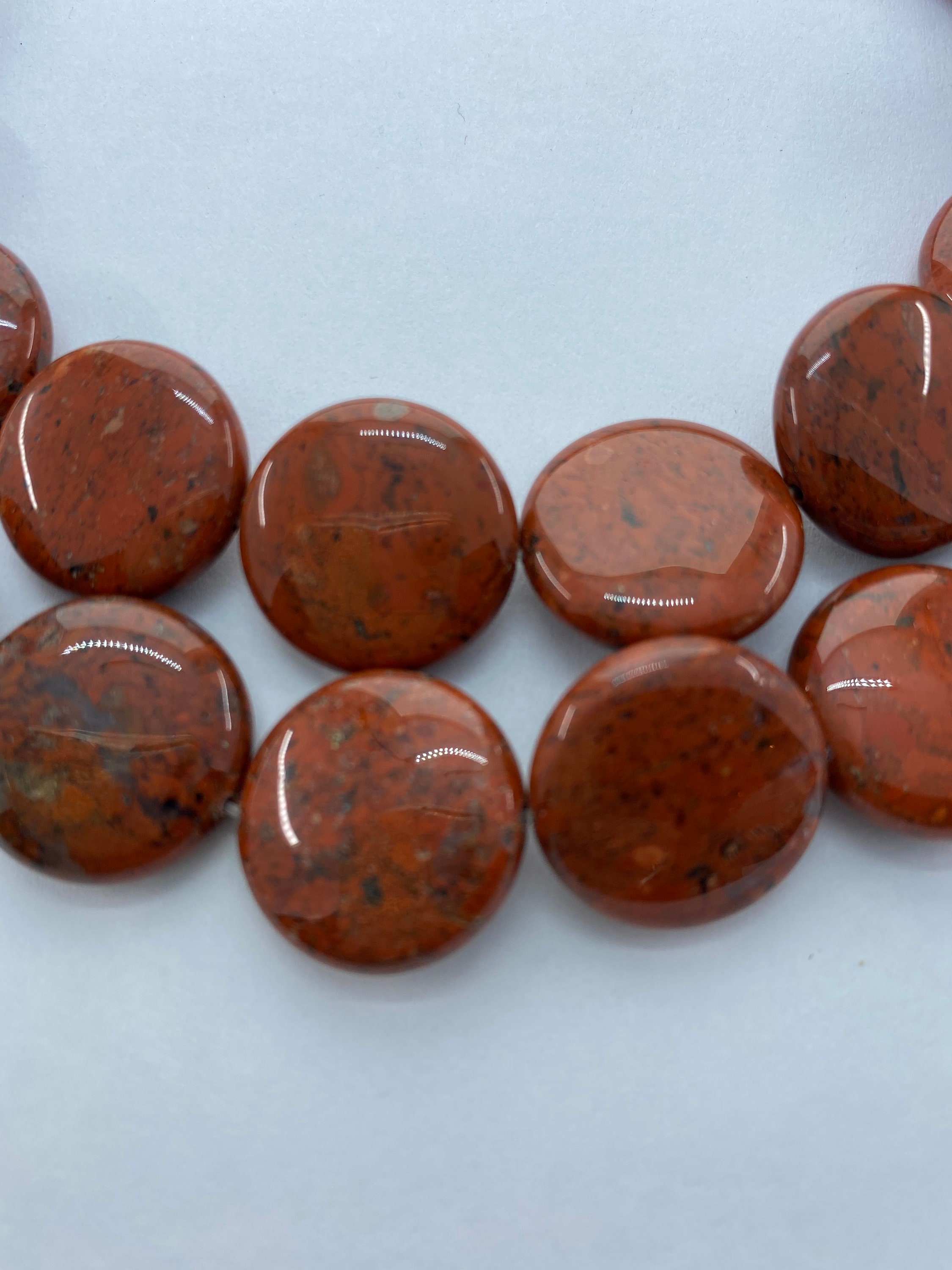 20mm Coin Shaped African Red Jasper. High Grade Red Jasper Beads on 15 ...