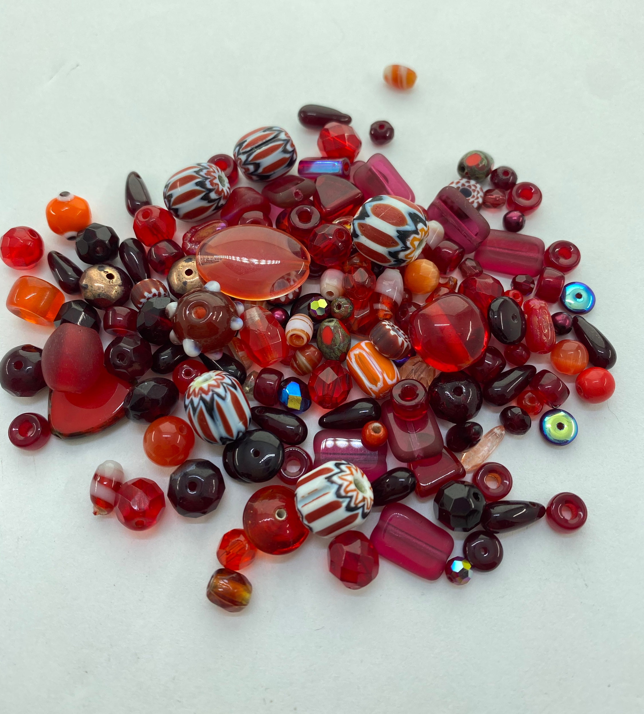 Red Glass Bead Assortment. 50 Gram Mix of Red Czech and Chinese Glass Beads.  -  Norway