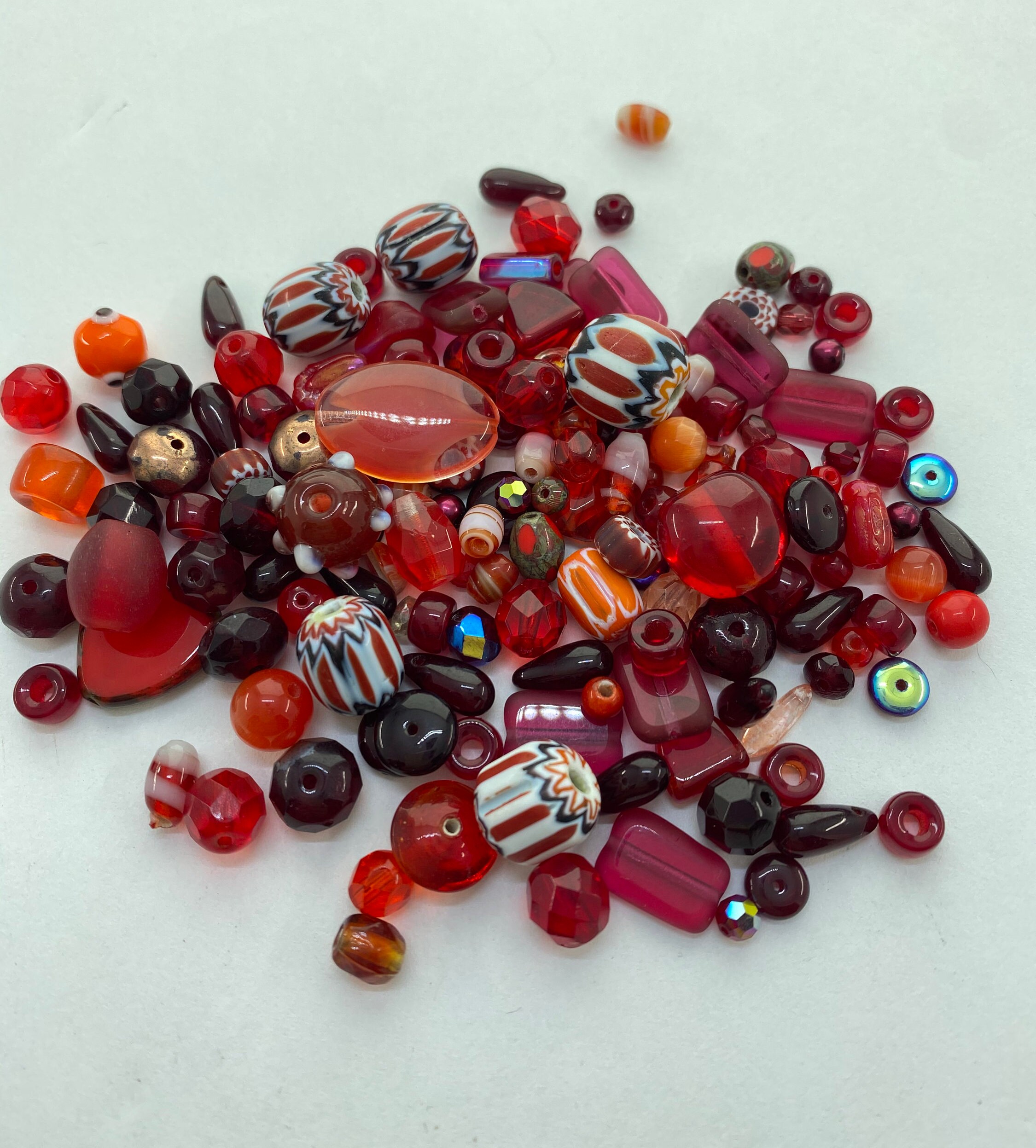 Red Glass Bead Assortment. 50 Gram Mix of Red Czech and Chinese