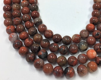 AA Grade Round Natural Poppy Jasper Dark Red Loose Beads Jewelry Making 15" DIY 