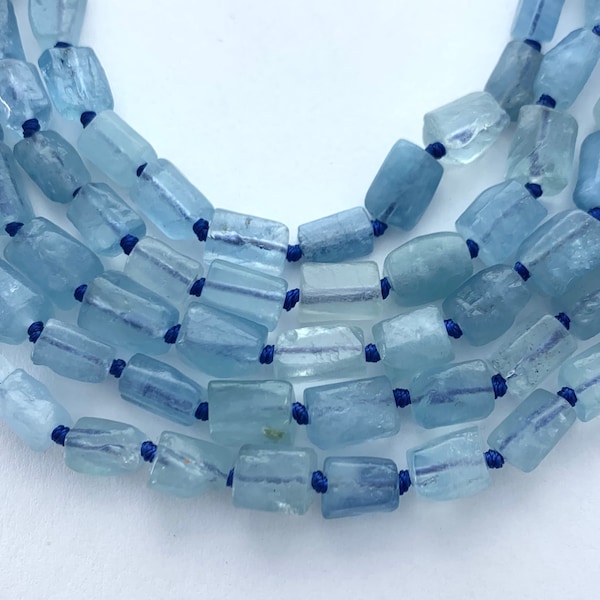 Blue Aquamarine Raw Nugget Gemstone Beads. Full 15" strand of 8-12mm beads, approx. 34 per strand. Lot B