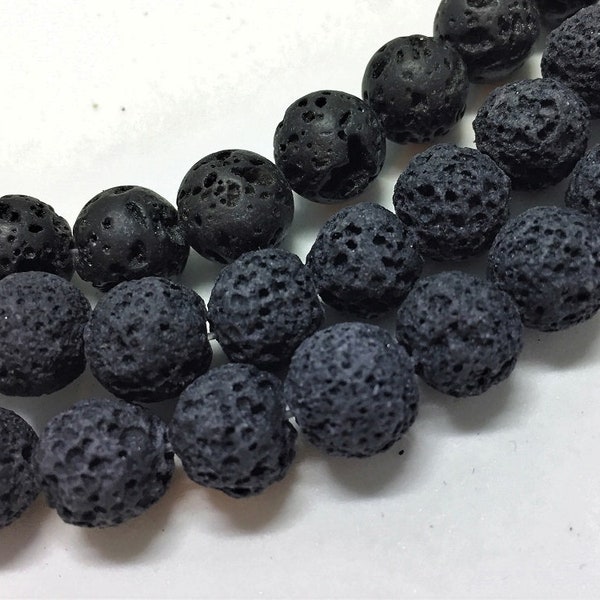 Black Lava Stone Gemstone Beads. 10mm round beads on 15 inch strand. Full strand quality beads, roughly 36 beads per strand. Good for Malas