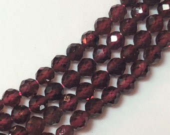 3mm Round Faceted Garnet Gemstone Beads. Full 15" strand High Quality A/AA grade beads, about 125 per strand.