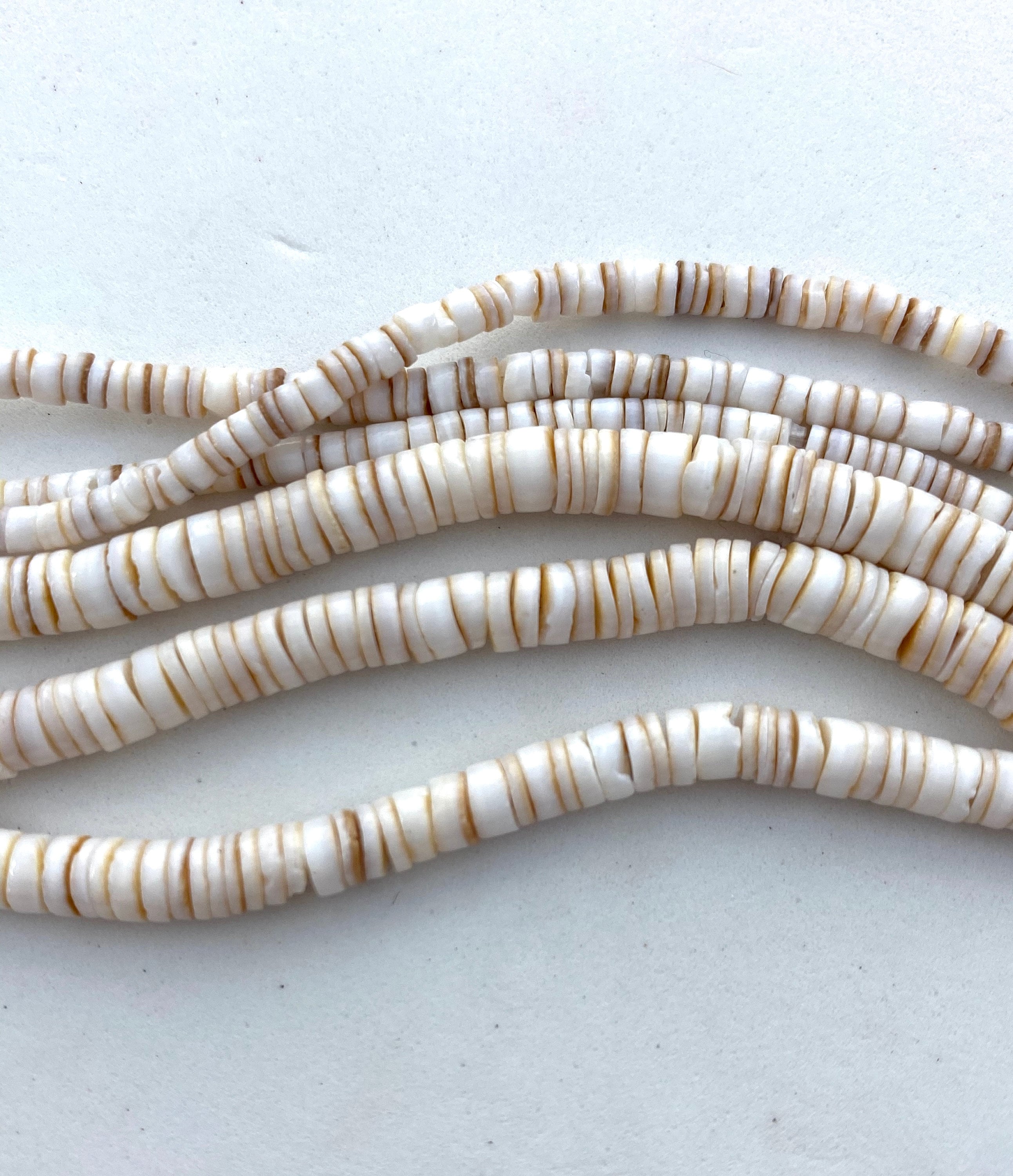 Shell Bead Heishi Bead Strands, Natural Beige Ivory Flat Shell