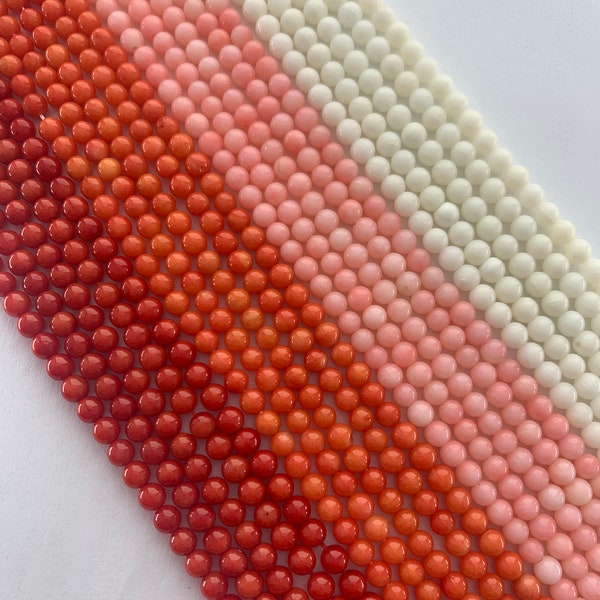 4mm Bamboo Coral gemstone beads.  Available in 4 colors: white, pink, orange and red.