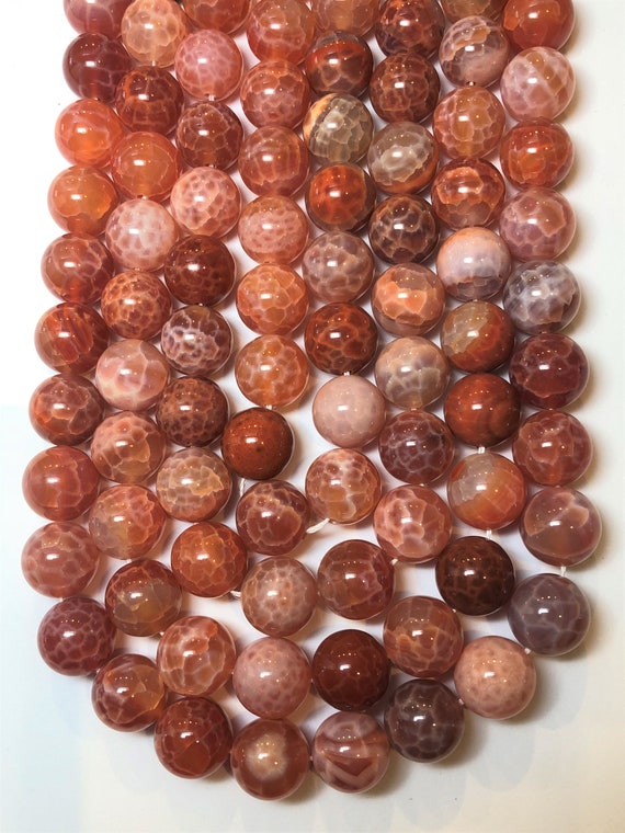 14mm Faceted DeepRed Tiger Fur Agate Round Beads 15" 