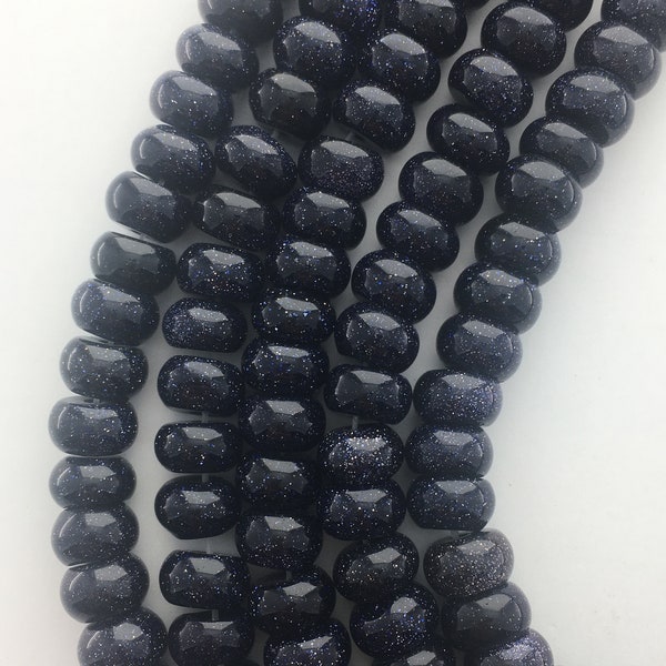 5x8mm rondelle Blue Goldstone gemstone beads. 15” strand of sparkly, dark blue beads, approximately 78 per strand. Blue Sandstone.