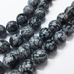 12mm Snowflake Obsidian Gemstone Beads. 15&quot; strand of high quality round beads, about 32 per strand. Semi Precious