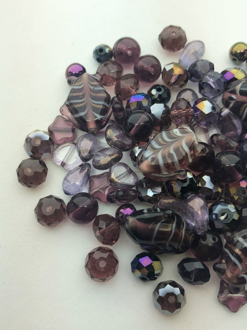 Dark Purple Glass Bead Assortment. 50 gram mix of purple Etsy