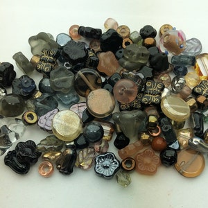 Black and peach bead assortment. 50 gram mix of Czech glass and Chinese lampwork glass. Name: Midnight in the garden.