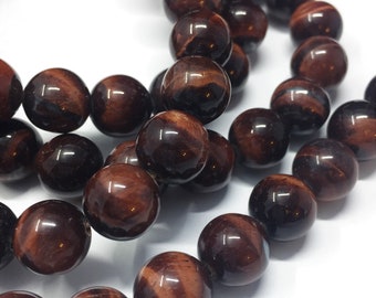 Red Tiger Eye Gemstone Beads. 10mm round beads on 15 inch strand. Full strand of AAA Grade beads, about 38 beads. Golden Tigers eye beads