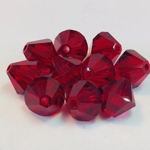 Siam 8mm Bicone SWAROVSKI® Crystal Beads #5301 package of 10. Dark Red Genuine Austrian Crystal. #5328. July Birthstone