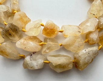 Large Raw Free Form Chunk Citrine Gemstone Beads. 15" strand of natural, rough beads, 15-25mm in size and 14-16 beads  per strand.