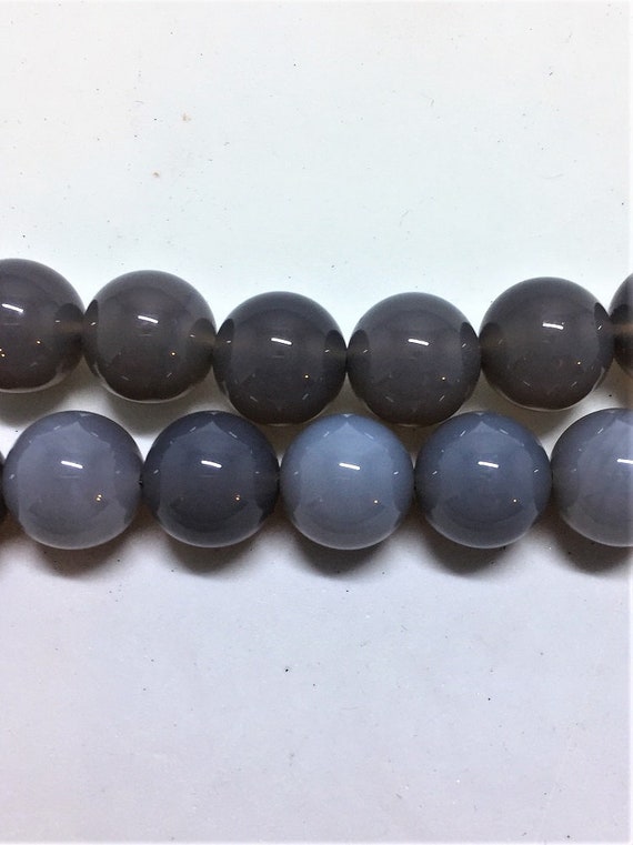Natural Grey Agate Gemstone Round Loose Beads For Jewellery Making Strand 15/" UK