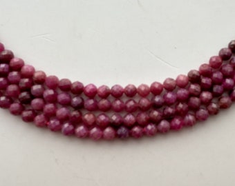 3.5-4mm Round Faceted Ruby Gemstone Beads. Full 15" strand of high quality pink ruby beads, about 106 per strand.