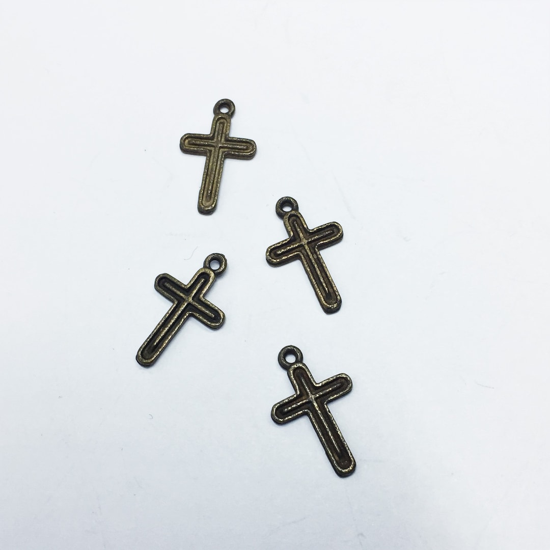 Antique Brass Small Cross Charm or Pendant. Set of 4. Genuine Brass