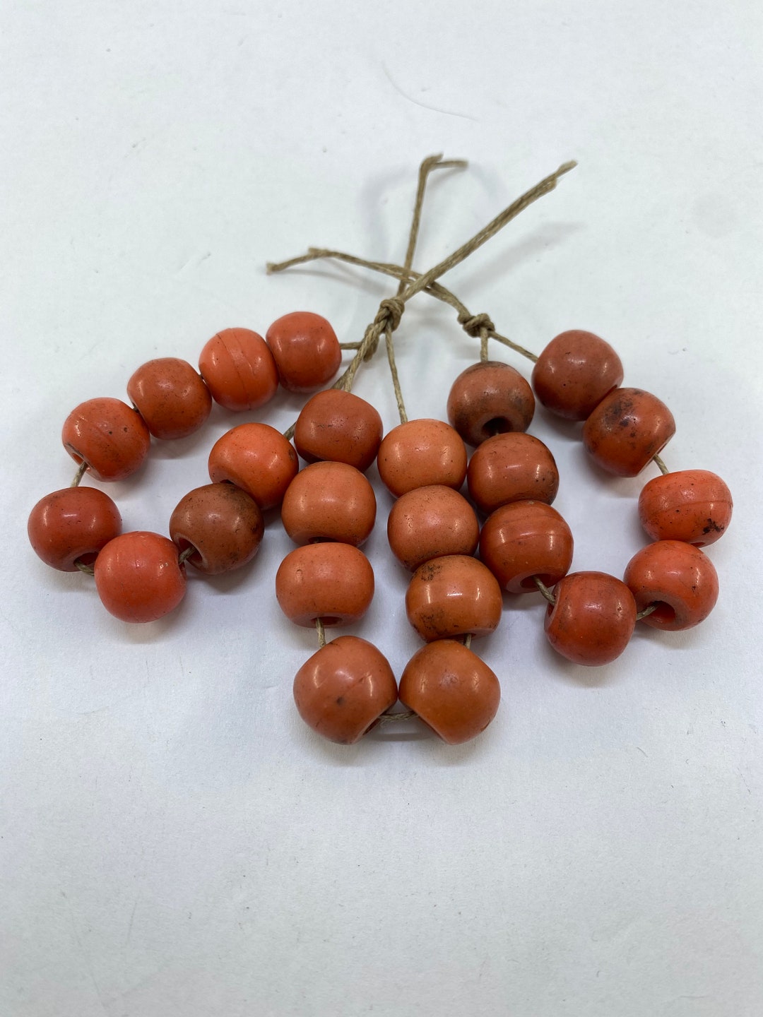 Antique Orange Glass African Trade Beads, Made in the Old Czech Republic. Small Strand of 8 ...