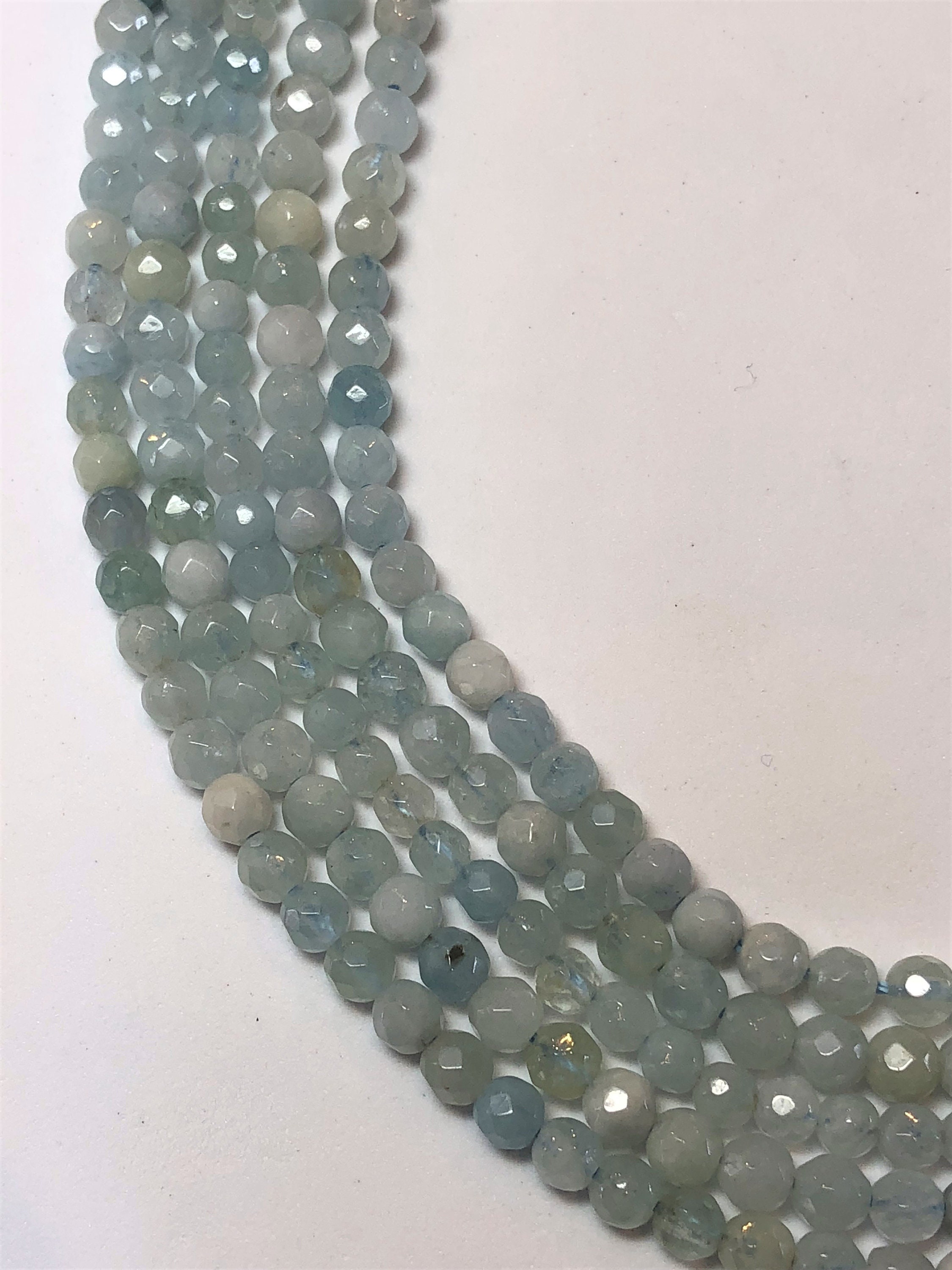 4mm Round Faceted Aquamarine Gemstone Beads. Full 15 - Etsy