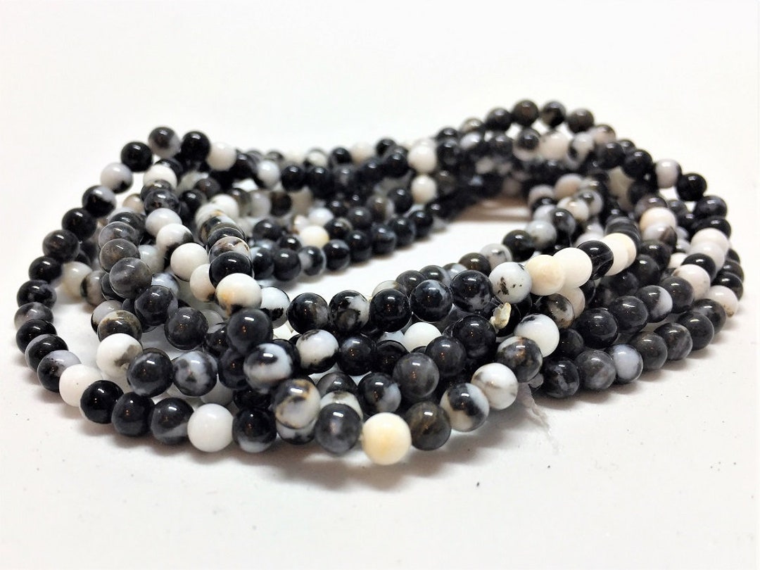 Black and White Zebra Jasper Gemstone Beads. 4mm Round Beads Etsy