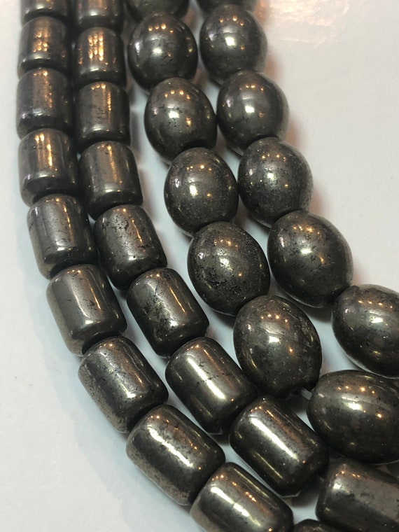 Natural Tube Silver Gray Pyrite Gemstone Beads For Jewelry Making Strand 15" DIY 