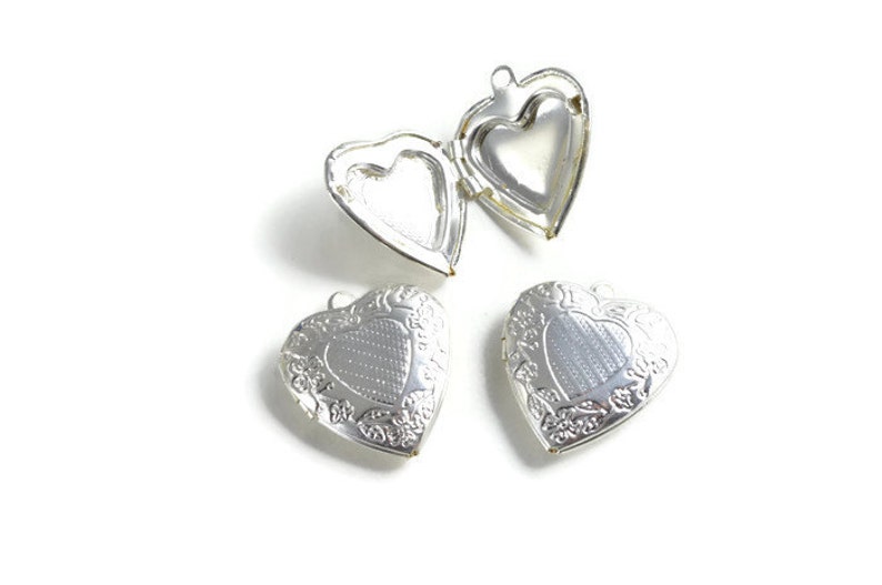 Silver Carved Heart Locket Pendant 3 pcs
