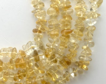 High Quality Citrine Gemstone Beads. Full 16" strand of G1 Citrine chips, approx. 6-8mm in diameter. November birthstone. Lot 2