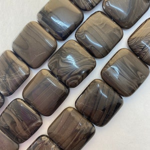 20mm Square Antique Black Jasper Gemstone Beads. Full 15&quot; strand of black and brown banded beads, approx. 20 beads per strand.