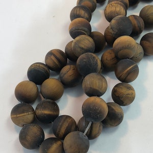 Matte Brown Tiger Eye Gemstone Beads. 12mm Round Beads on 15 Inch ...