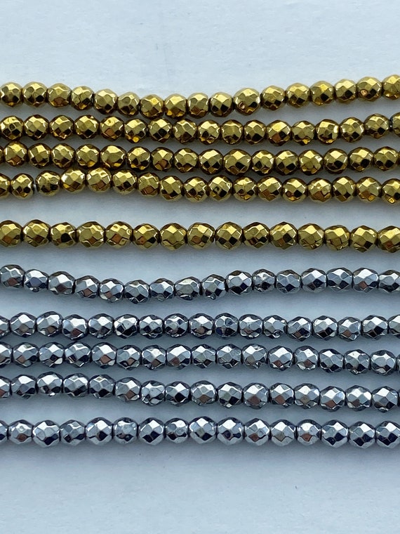 2mm Faceted Hematite Gemstone Plated Dark Gold or Silver