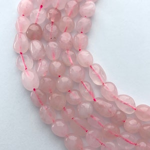 8-10mm Rose Quartz gemstone nugget beads. 15” strand of pink nuggets, approx. 46 beads per strand.