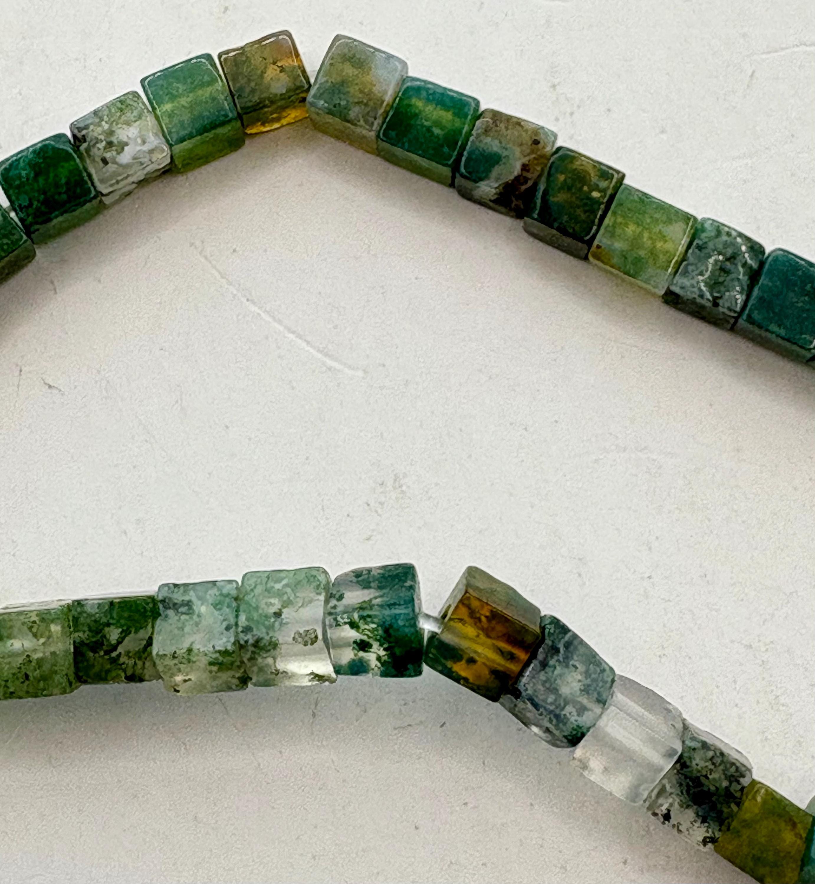 4mm Cube Moss Agate Gemstone Beads. 15
