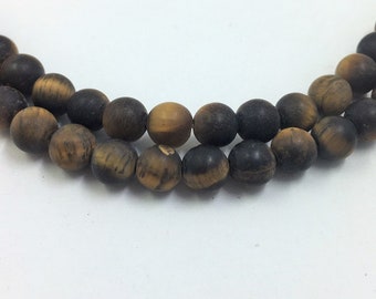 Matte Brown Tiger Eye Gemstone Beads. 4mm round beads on 15 inch strand. Full strand of AAA Grade beads, about 90 beads. Golden Tigers eye.