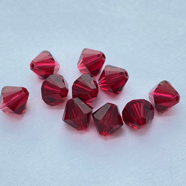 Scarlett 8mm Bicone SWAROVSKI® Crystal Beads #5301 package of 10. Vivid Red Genuine Austrian Crystal. #5328.