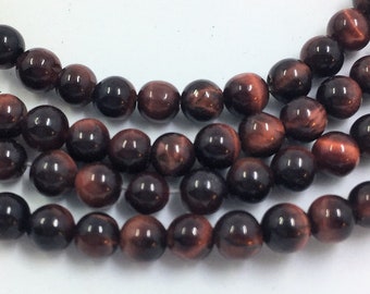 Red Tiger Eye Gemstone Beads. 6mm round beads on 15 inch strand. Full strand of AAA Grade beads, about 64 beads. Golden Tigers eye beads