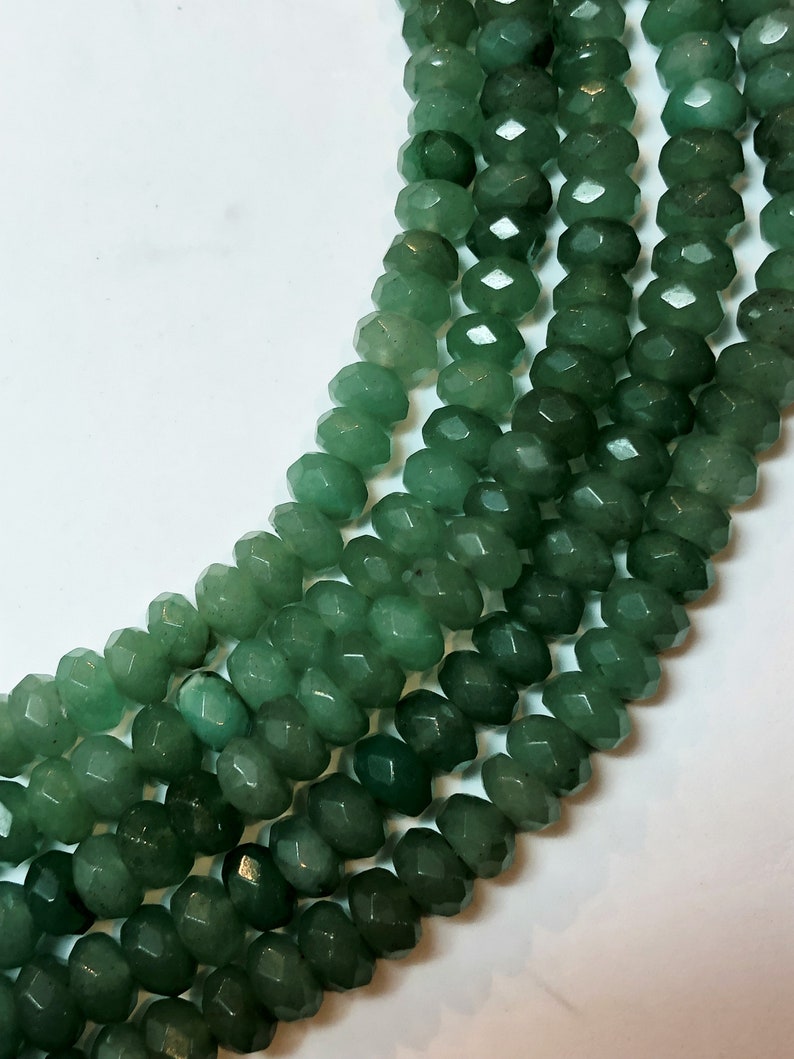 Pale Green Jade. Full 15 strand of AAAAA grade faceted beads 8mm Faceted Rondelle Green Aventurine Gemstone Beads