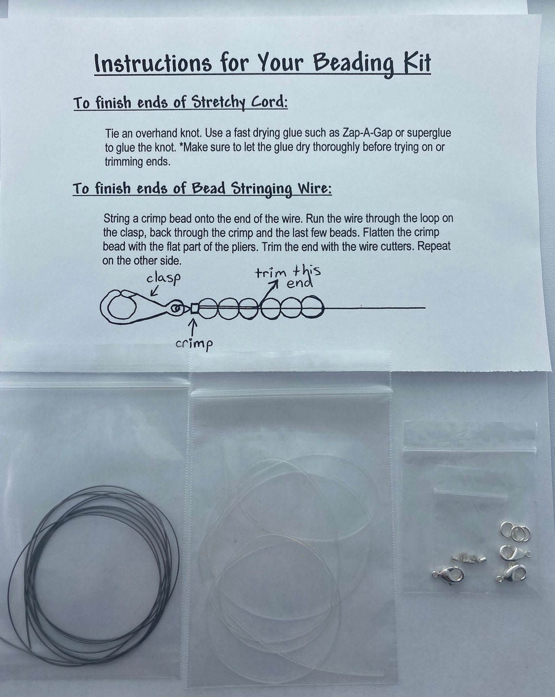 Bead Stringing Kit. Kit Includes Instruction Sheet 5ft. Etsy