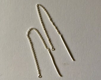 4" Sterling Silver Ear Threader with Loop, 1 pair. 4 inches long. Open loop at end for attaching charms or beads.