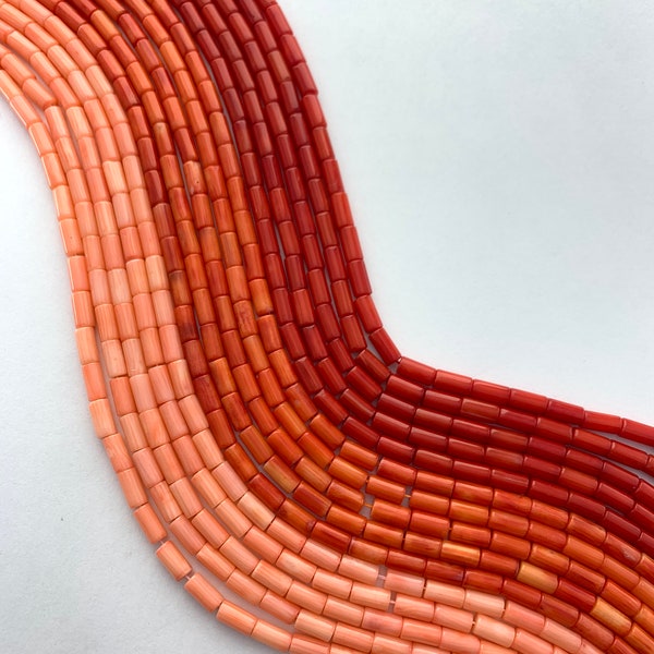 4x8mm tube Bamboo Coral gemstone beads.  Available in 3 colors: pink, orange and red.