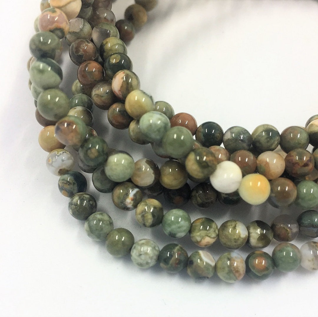 Green Rhyolite Gemstone Beads. 4mm Round Beads on 15 Inch Strand. Full ...