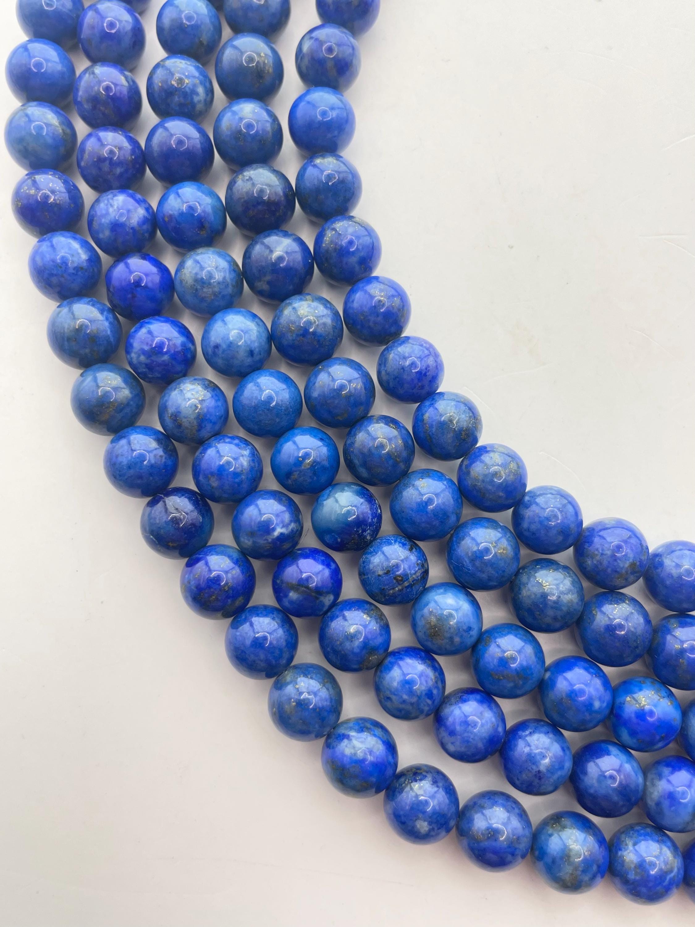 8mm Bright Blue Lapis Lazuli Gemstone Beads. Denim Lapis
