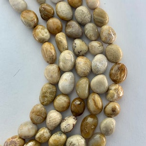 8-12mm Fossil Coral nugget gemstone beads. 15” strand of nuggets, approximately 34-36 per strand.