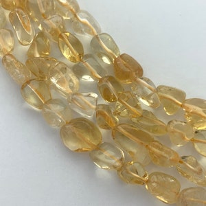 Free Form Citrine Nugget Gemstone Beads. Full 15&quot; strand of 8-10mm nugget beads, about 44 per strand. November birthstone.