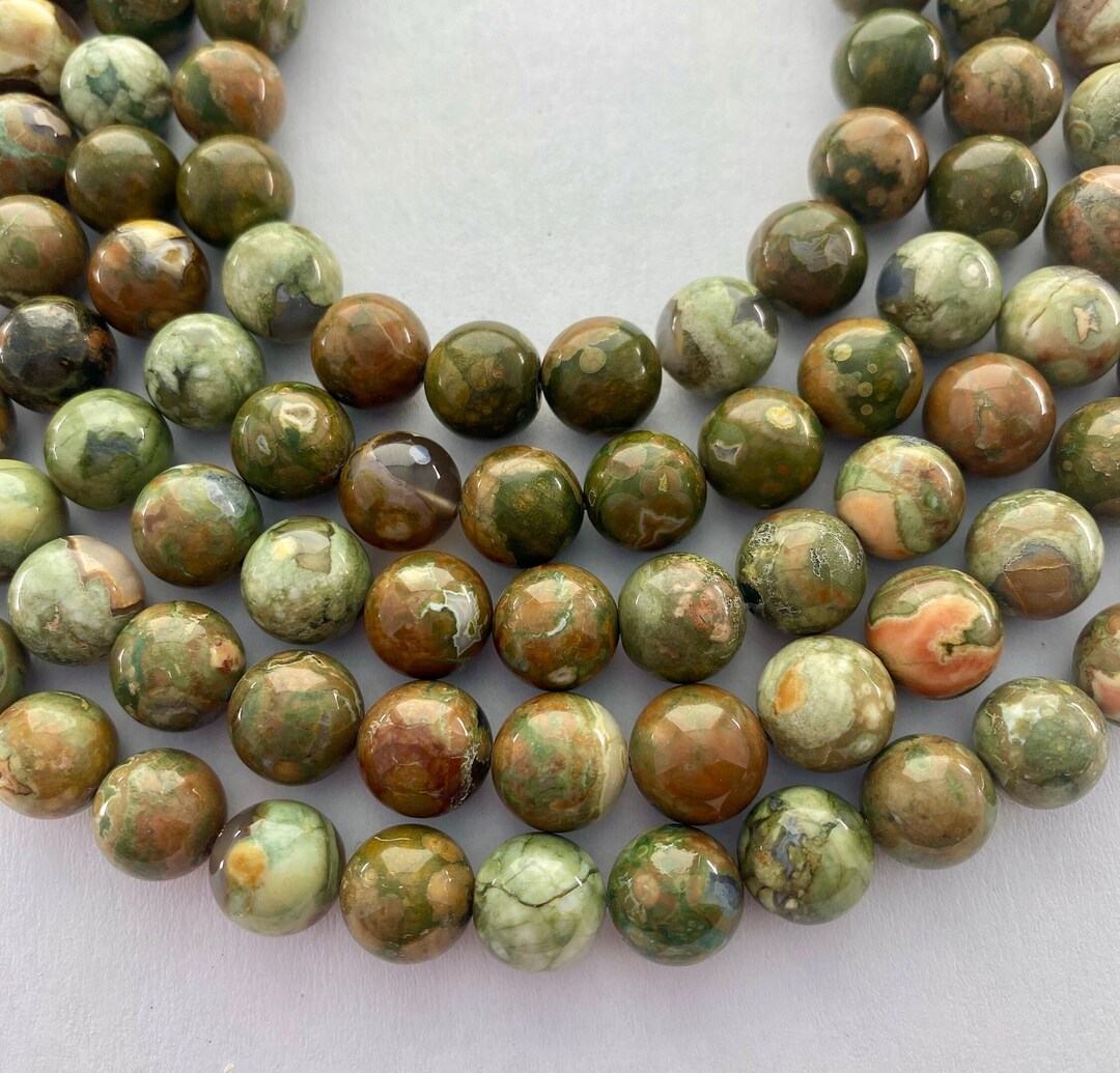 Pyroclastic Rhyolite Green 10mm Green Rhyolite Gemstone Beads. 15” Strand of High Quality Round ...