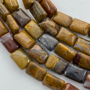 8x10mm Rectangle Wooden Agate Beads. 15&quot; strand of rich brown petrified wood beads, approx. 37 per strand. Wooden Jasper Beads.